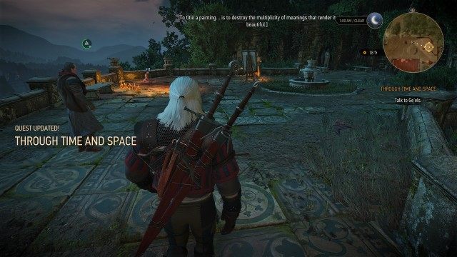 Travel to the next world. / Follow Avallac'h. / Talk to Ge'els.