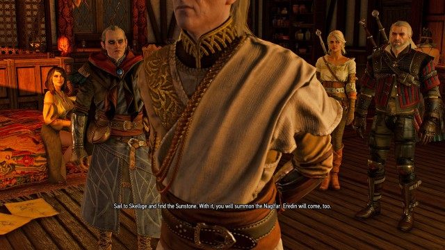 Travel to the next world. / Follow Avallac'h. / Talk to Ge'els.