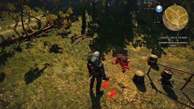 Use your Witcher Senses to follow the wagon tracks to where the monster attacked. / Investigate the site of the monster's attack.