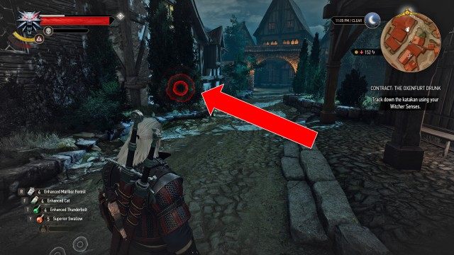 Track down the katakan using your Witcher Senses. / Get inside the katakan's hideout.