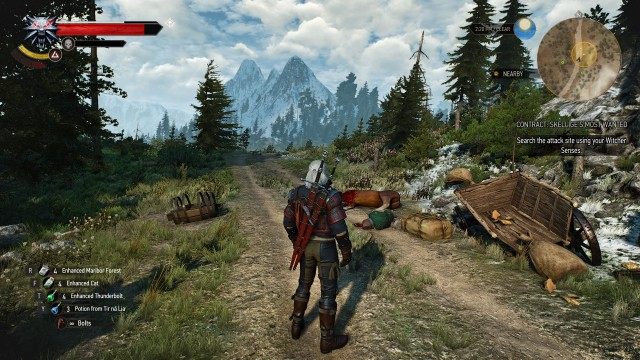 Find the site of the monsters' attack. / Search the attack site using your Witcher Senses.