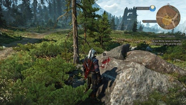 Use your Witcher Senses to follow the monster's tracks to the site of the attack.