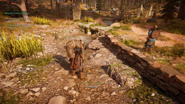 Speak to the guards near Ceolbert's tent / Get information from the sleeping guard