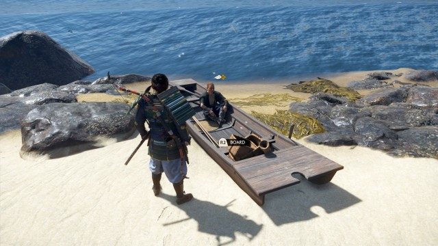 Follow the man to the rowboat