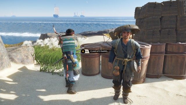 Follow Kenji / Speak with Kenji / Get in the barrel