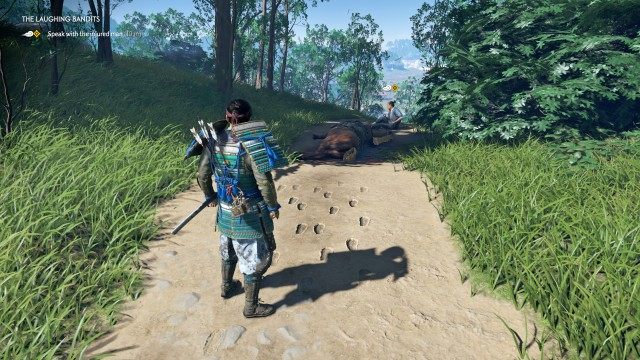 Find the tracks / Follow the bandit's tracks / Speak with the injured man