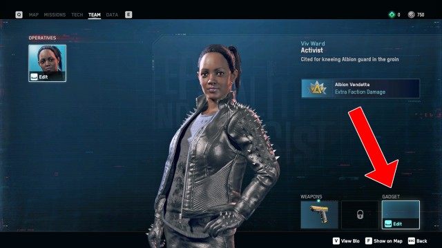 EQUIP a New Gadget On Your Operative in the Team Menu