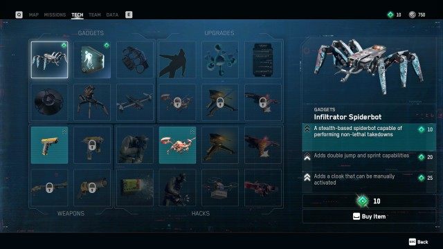 PURCHASE a New Gadget in the Tech Menu