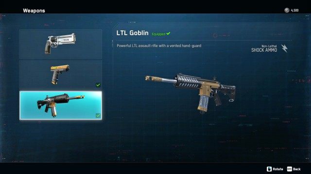 EQUIP the LTL Goblin Assault Rifle in the Aiden Menu