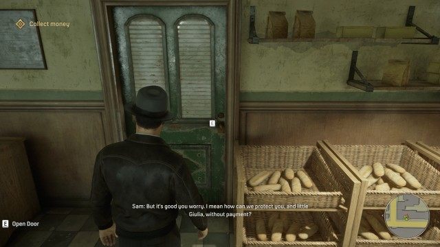 Enter bakery / Follow Sam's lead / Collect money / Get in the car / Wait for Sam and Paulie
