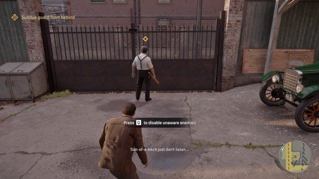 Sneak up behind distracted guard / Subdue guard from behind