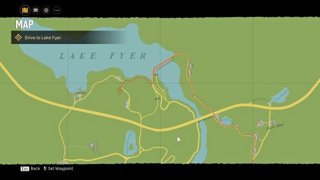 Get in the car / Drive to Lake Fyer / Swap the cars