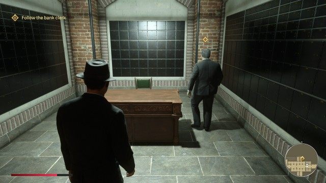 Follow the bank clerk