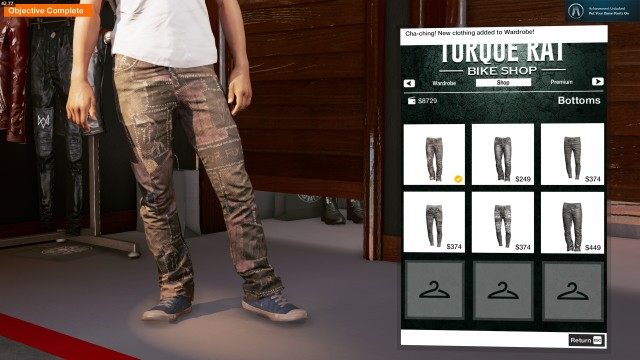 Buy new pants at a clothing shop