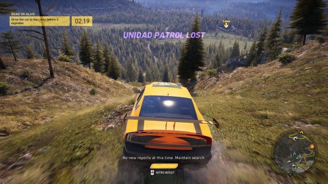 Drive the car to the camp before it explodes [07:00]