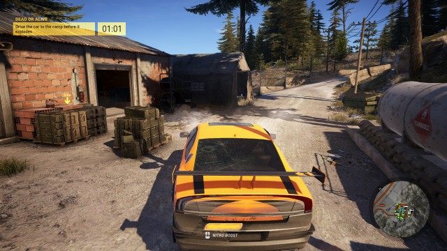 Drive the car to the camp before it explodes [07:00]