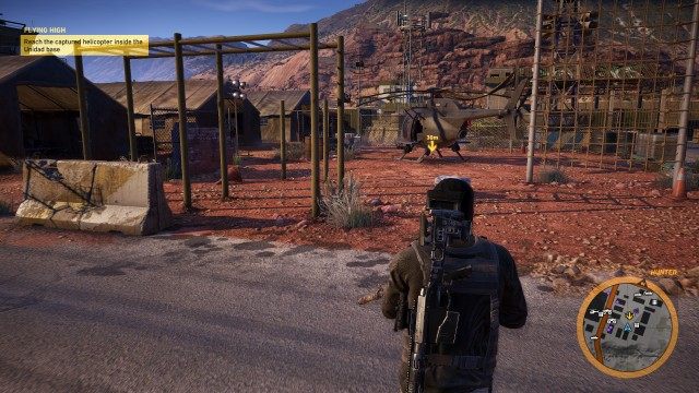 Reach the captured helicopter inside the Unidad base