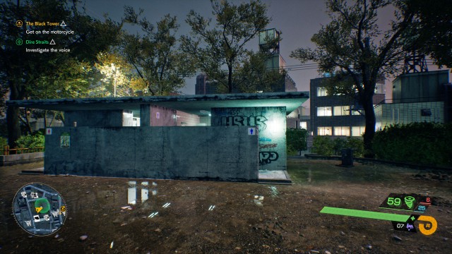 Check out the park restroom / Investigate the voice