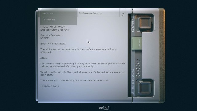 (Optional) Read "FC Embassy Security" slate