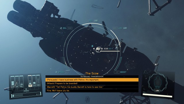Board the Scow / (Optional) Talk Your Way In / (Optional) Disable the Engines