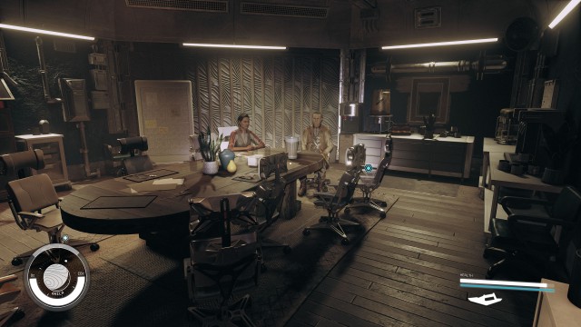 Go to the meeting room / Sit down / Continue the debrifing