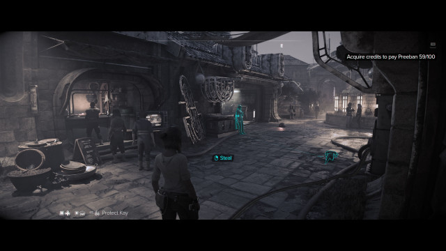 Repair the data spike at Preeban's shop. / Acquire credits to pay Preeban.