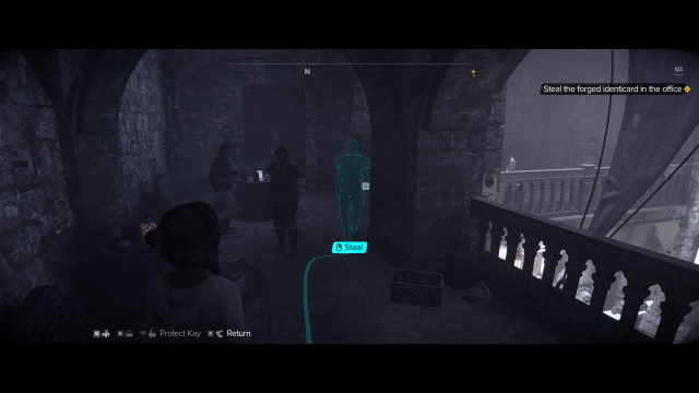 Steal the forged identicard in the office.