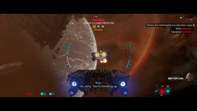 (Optional) Destroy the Hutt freighters to take their cargo. / Take the Hutt cargo (0/2). / Deliver the cargo to Toshara.