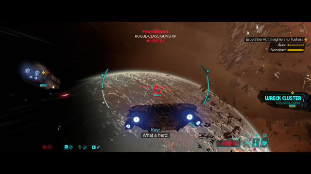 (Optional) Escort the Hutt freighters to Toshara. / Defend against the Empire.