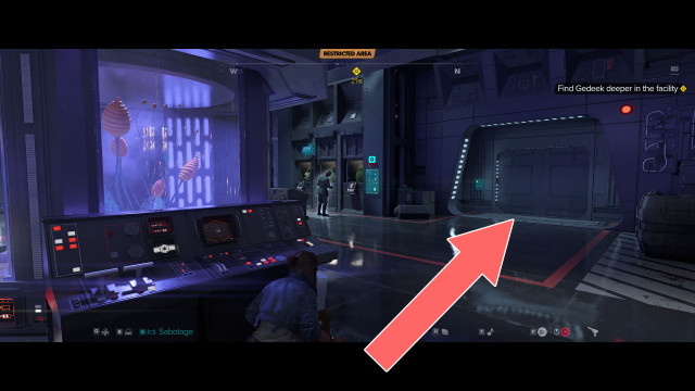 Find Gedeek deeper in the facility.