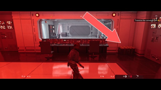 Traverse the conveyor belt.