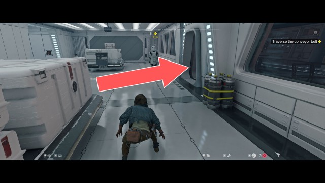 Traverse the conveyor belt.