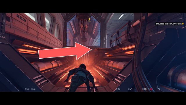 Traverse the conveyor belt.