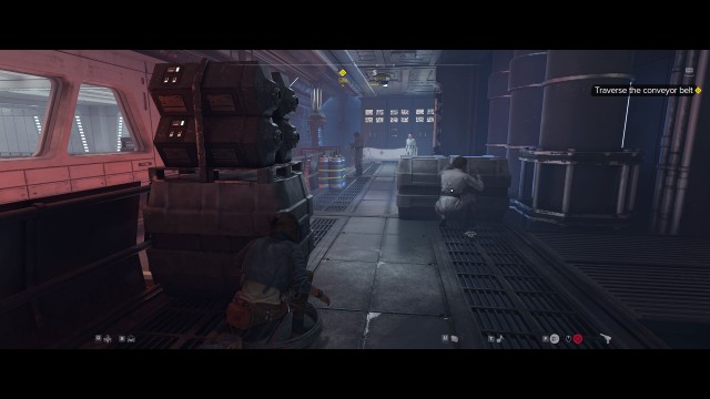 Traverse the conveyor belt.