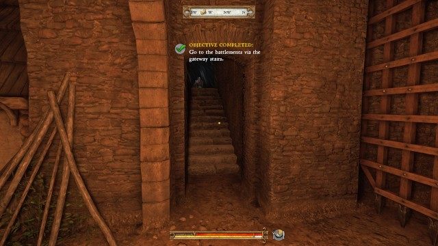 Go to the battlements via the gateway stairs.