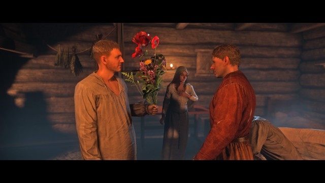 Take the flowers to the bathhouse.
