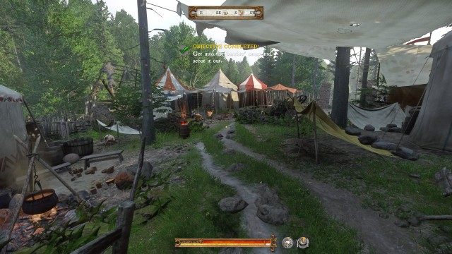 Get into the bandits' camp and scout it out.