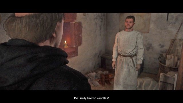 (Optional) Put on the monk's habit.