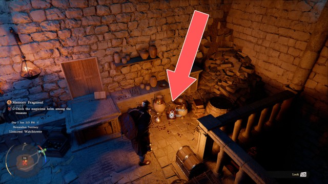 Check the suspicious helm among the treasure