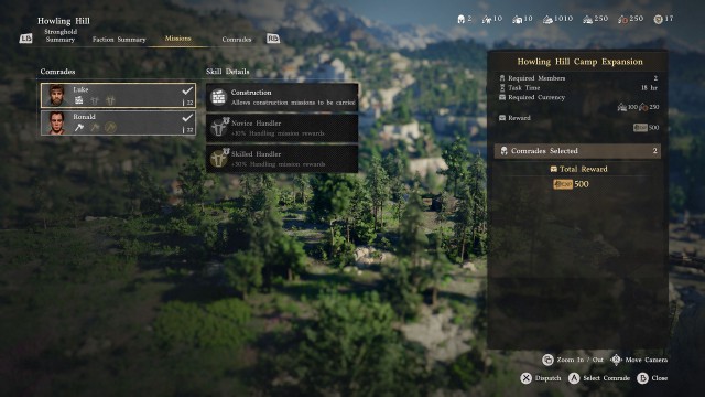 Dispatch a comrade to the "Howling Hill Camp Expansion" mission