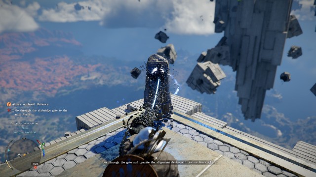 Go through the skybridge gate to the next Abyss