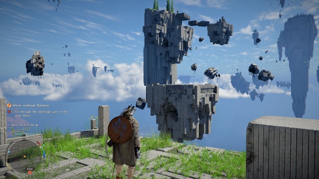 Go through the skybridge gate to the next Abyss