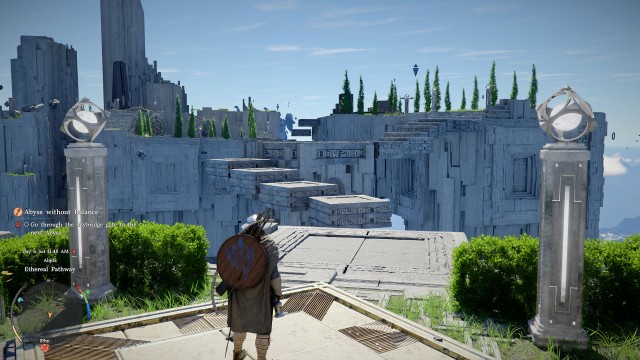 Go through the skybridge gate to the next Abyss