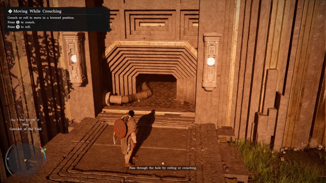 Pass through the hole by rolling or crouching