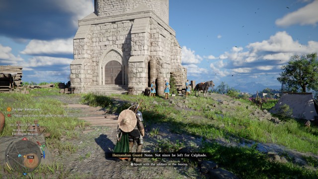 Meet and follow the guide at the beacon