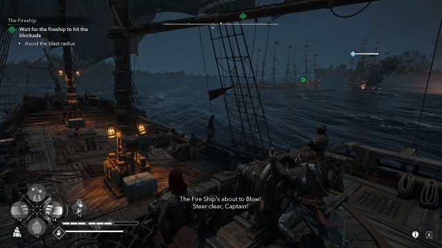 Wait for the fireship to hit the blockade