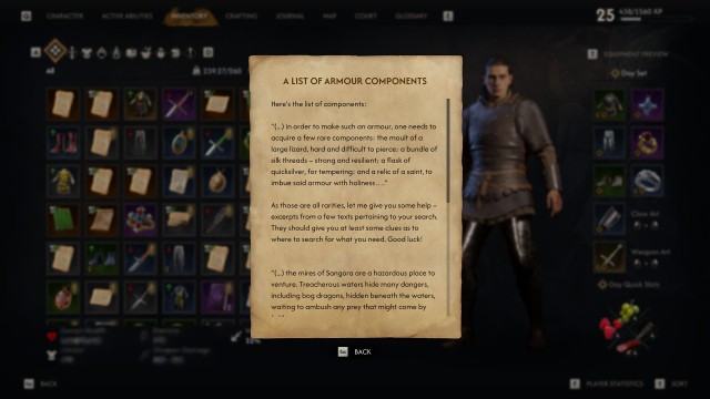 Read the list of armour components